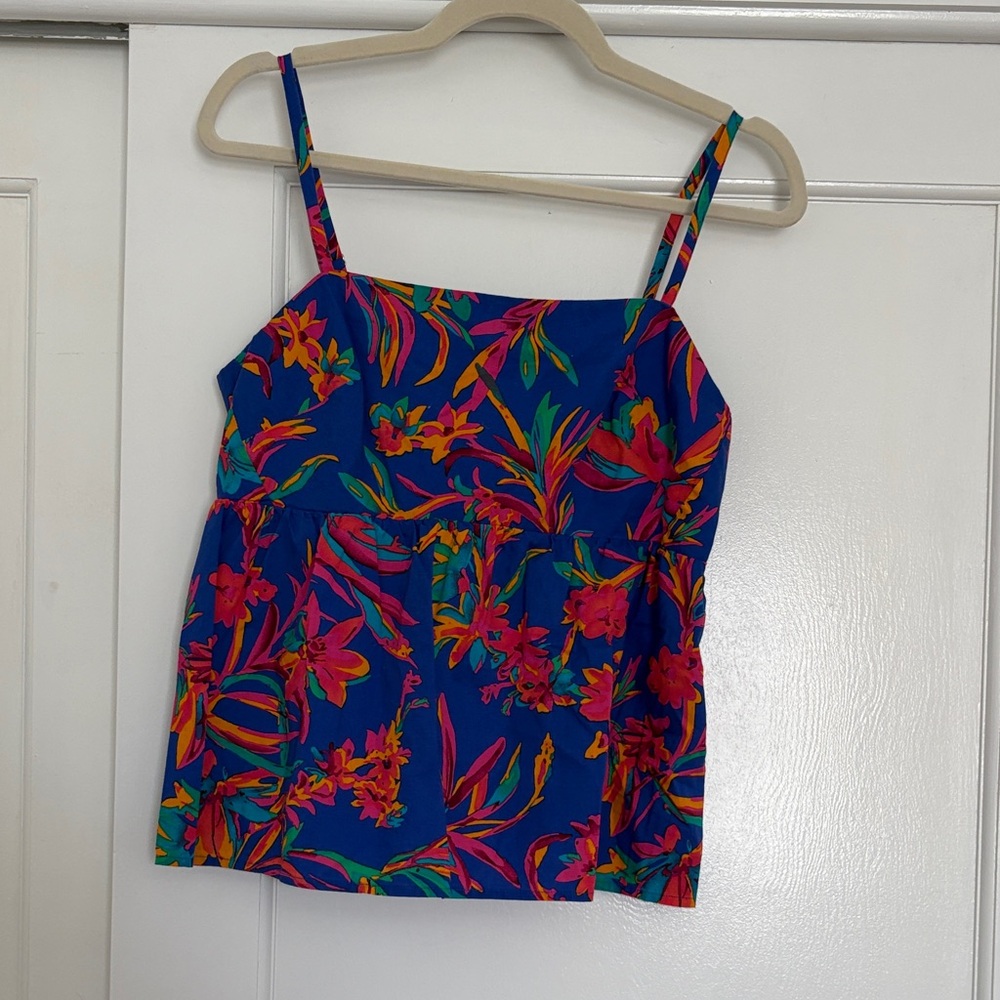 J. Crew Vibrant Floral tie back tank in Blue and Pink